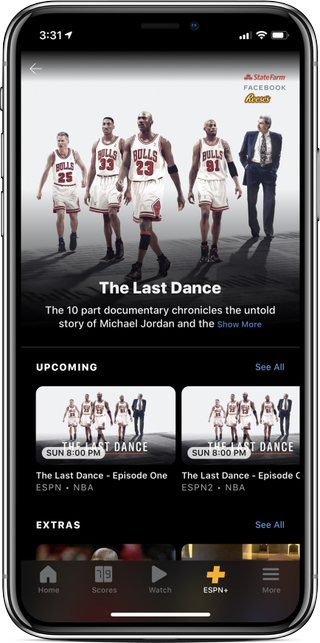 The Last Dance page on ESPN app on iPhone