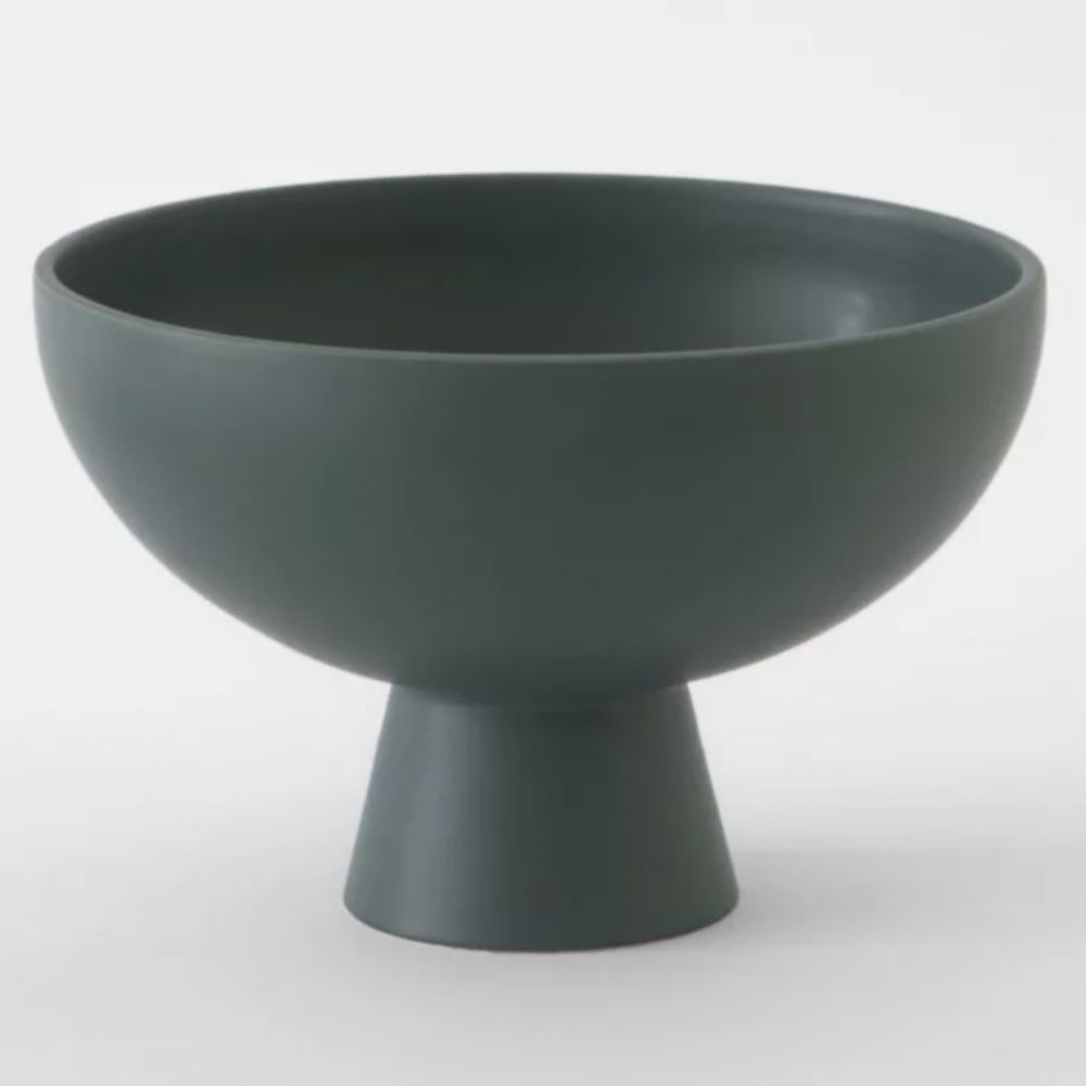 Dark green footed ceramic bowl