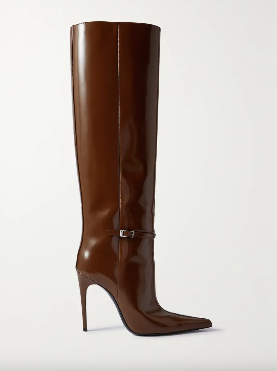Saint Laurent Vendôme Buckled Glossed-Leather Knee Boots