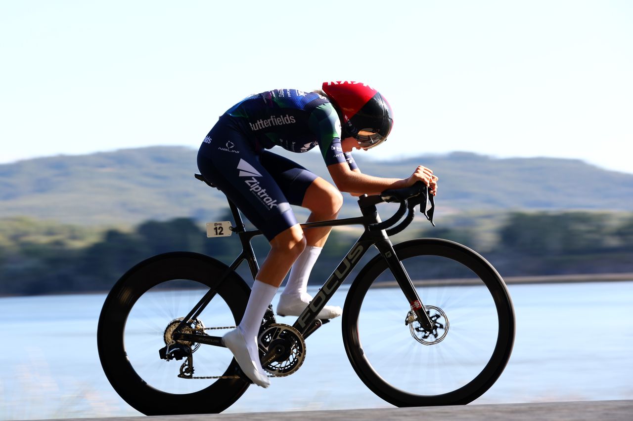 Alli Anderson (Butterfields Ziptrak) win the stage 3 time trial at the Tour of Tasmania 2025, the third round of the new ProVelo Super League