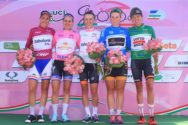 The jersey wearers after stage 3 at the Giro Rosa