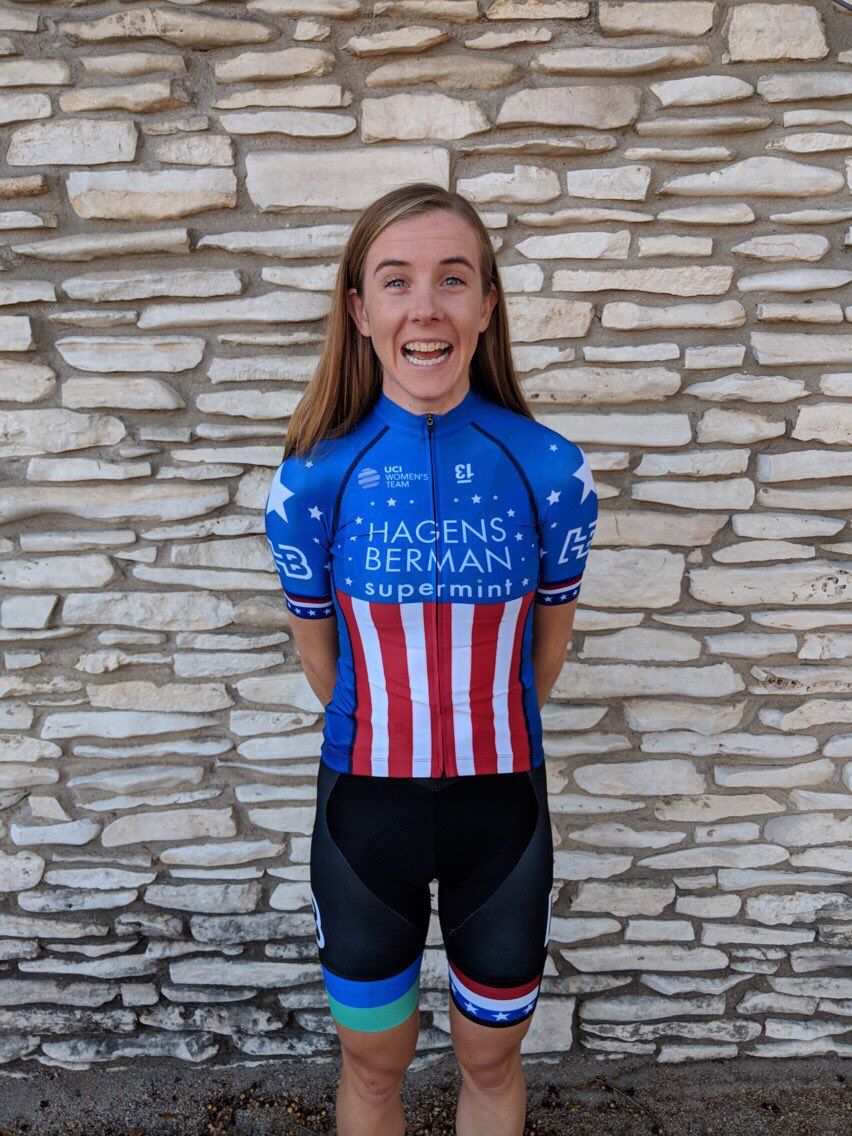 Leigh Ann Ganzar in her Hagens Berman-Supermint US criterium champion's jersey