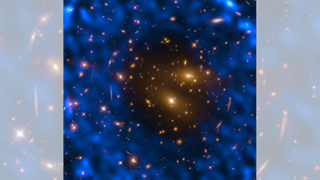 Twinkling golden stars surrounded by blue gas
