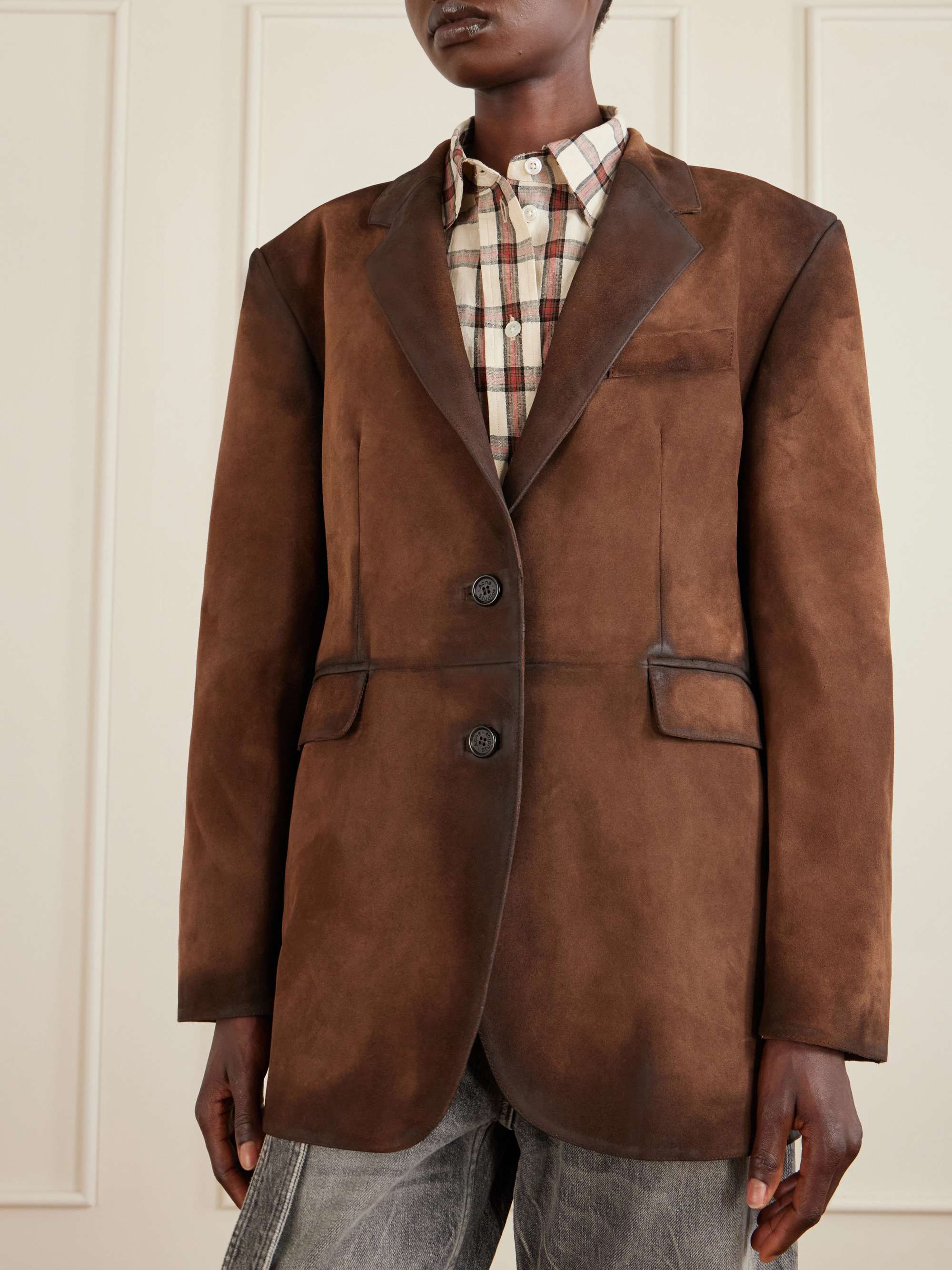 distressed suede blazer