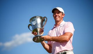 Rory McIlroy holds the Wells Fargo Championship trophy