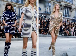 3 Models in stripe pattern dress