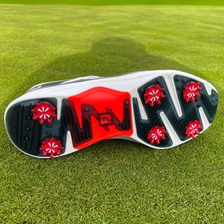 FootJoy 2025 HyperFlex golf shoe in the red/white/black colourway