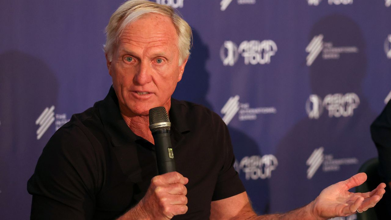 Greg Norman speaks at a press conference