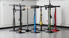 A group image of all the pumps featured in our best floor pumps group test