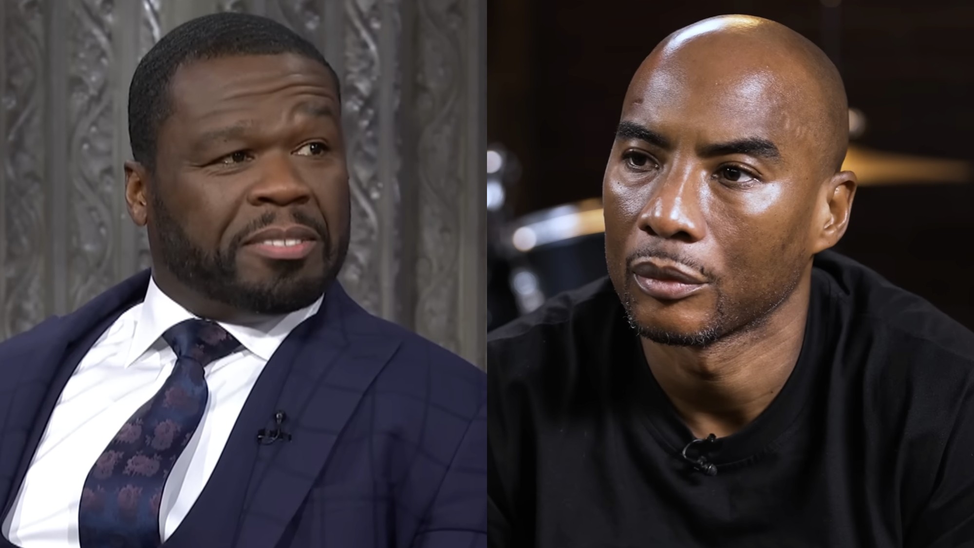 Curtis "50 Cent" Jackson appears on The Late Show with Stephen Colbert, while Charlamagne tha God is interviewed on VLAD TV.