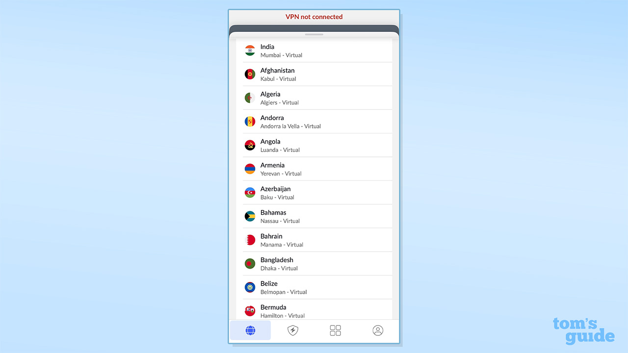 Screenshot of NordVPN virtual locations