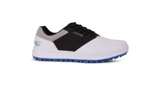 Stromberg Junior golf shoes in a white blue and black colorway