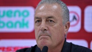 Paraguay's national football team coach Argentine Gustavo Alfaro gestures during a press conference in Ypane, Paraguay, on June 4, 2025, on the eve of their FIFA World Cup 2026 qualifier football match: Paraguay vs Uruguay live stream.