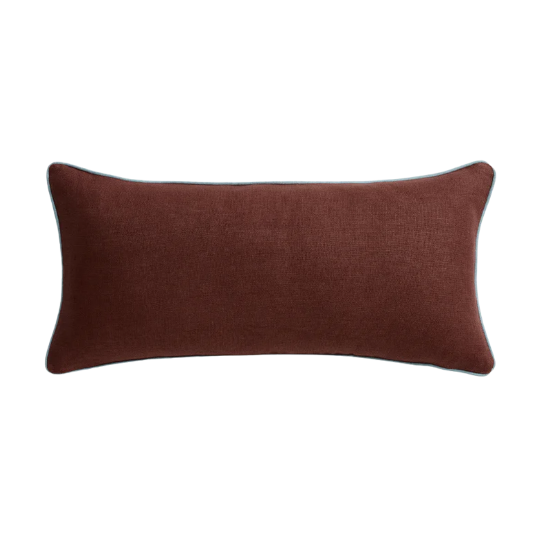 Cacao &amp;amp; Lagoon 100% French Flax Linen Piped Lumbar Cushion Cover