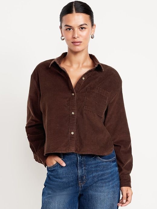 Cropped Button-Down Corduroy Shirt
