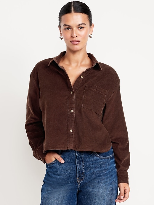 Cropped Button-Down Corduroy Shirt