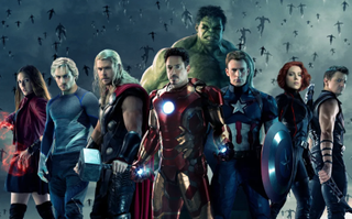 a colorful lineup of Marvel superheroes