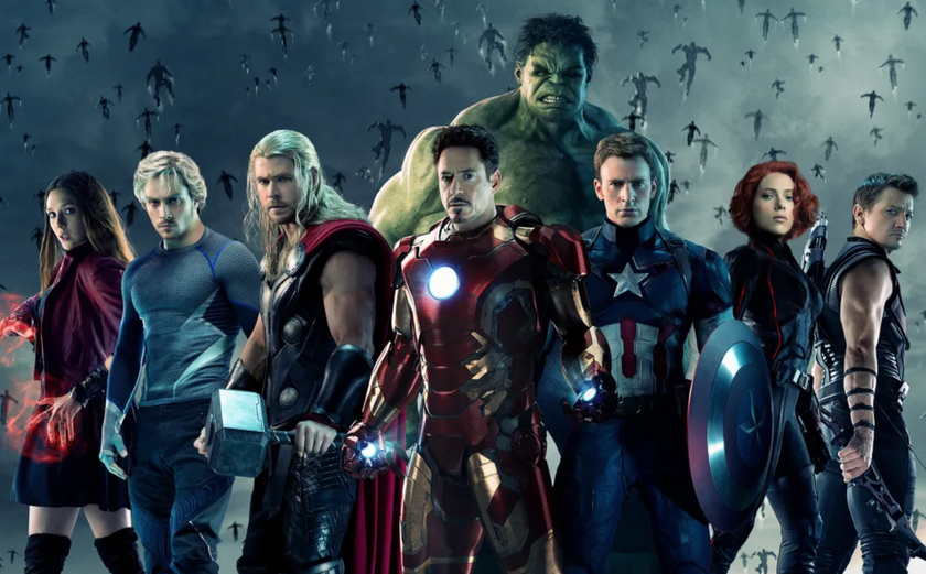 a colorful lineup of Marvel superheroes