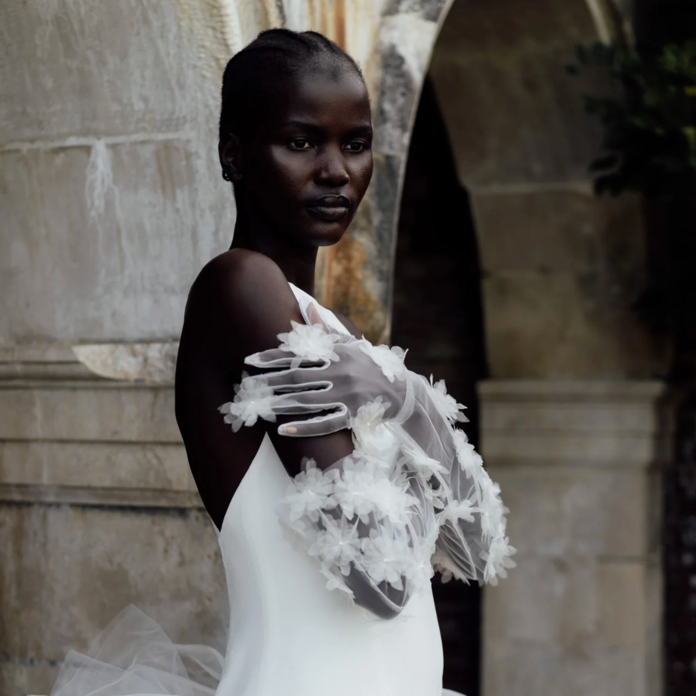 Halfpenny London wedding dress and gloves