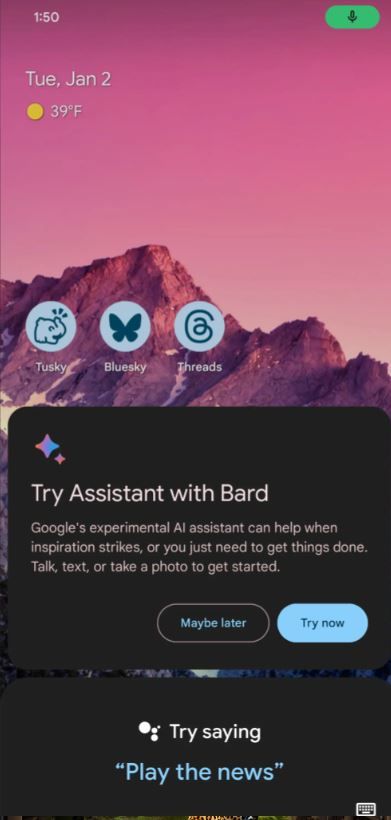 Google Assistant with Bard popup