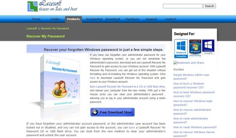 Lazesoft Recover My Password's homepage