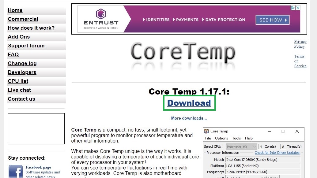 How to check your PC's CPU temperature step 1: Go to Core Temp website and click Download