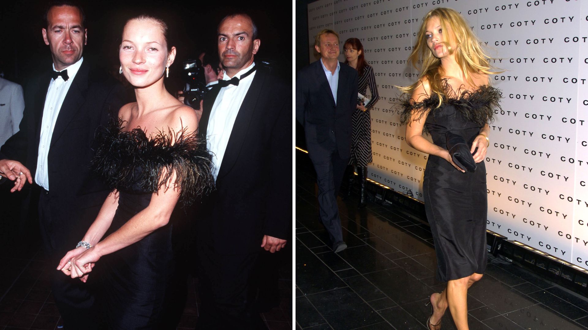 L-Kate Moss in 1998, R-Kate Moss in 2004. She wears the same black dress in both