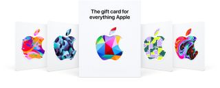 A selection of Apple Gift Cards, lined up on a white background