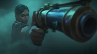 A character aiming a gun in the Arcane Season 2 trailer.