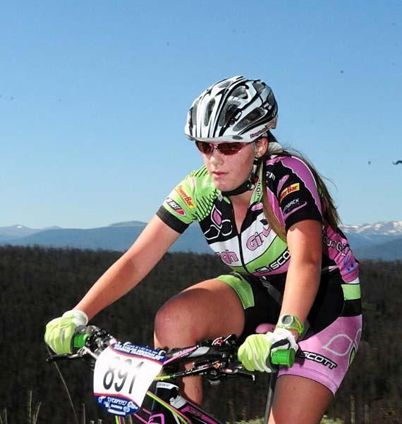 Meghan Kane rides mid-pack.