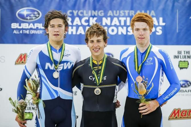 Sam Welsford with fellow medalists.