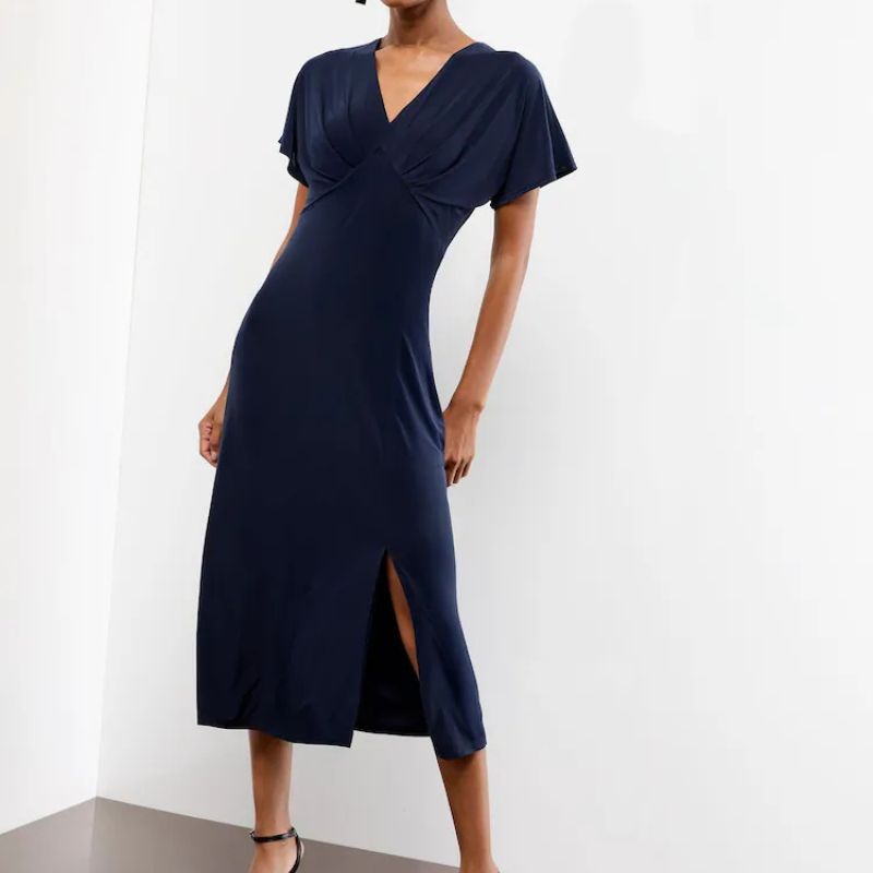 Lipsy , Navy V-Neck Jersey Short Sleeve Midi Dress