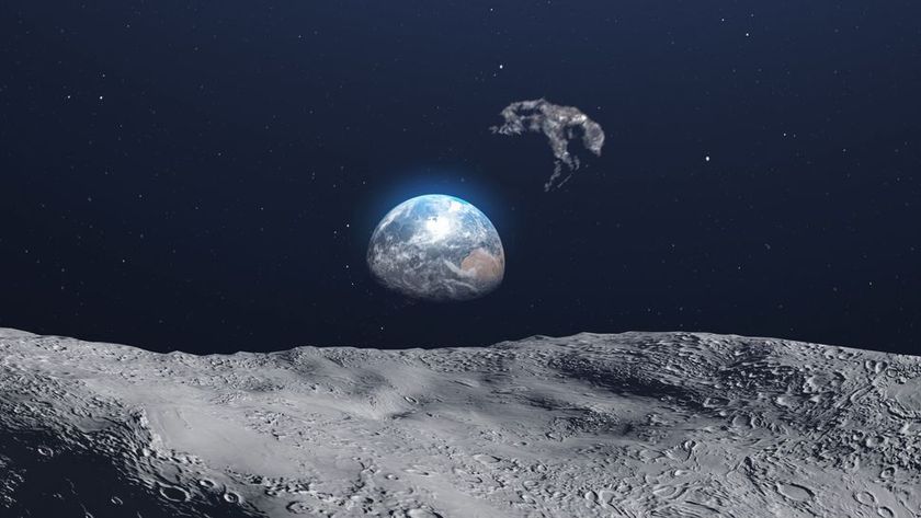 An asteroid passes between Earth and the moon. 