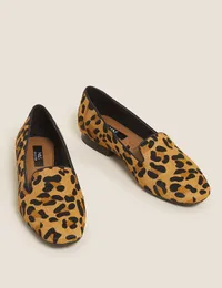 Marks &amp; Spencer Leather Leopard Print Square Toe Pumps