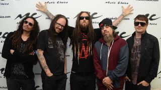 Munky, Jonathan Davis, Head, Fieldy and Ray Luzier of Korn visit Music Choice on September 26, 2013 in New York City
