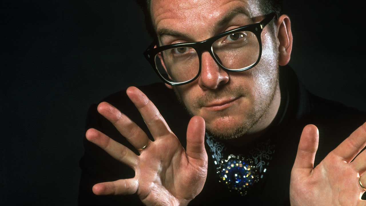 Elvis Costello in 1989, headshot