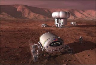 Artist’s illustration of a crewed outpost on Mars. 