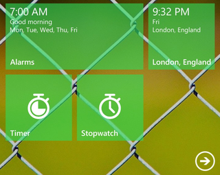 Alarms pinned in Windows 10 for phone
