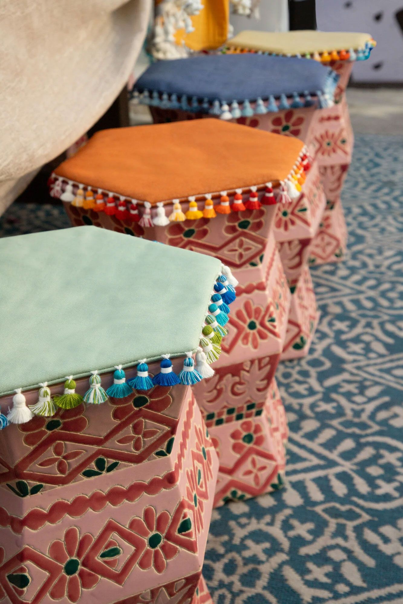 outdoor furniture with fringed cushions