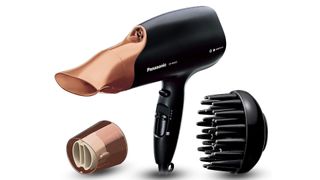 Panasonic black and copper hairdryer with diffuser and nozzle