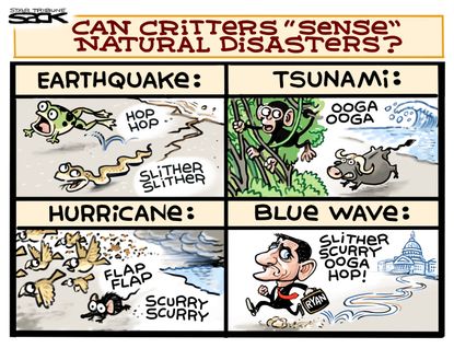 Political cartoon U.S. Paul Ryan retirement natural disasters midterm elections
