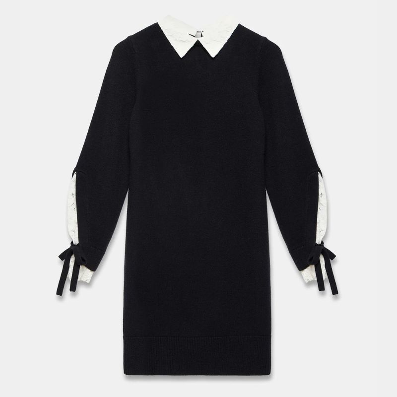 Mint Velvet black mini dress with white shirt collar