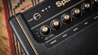 Close up of the preset knob on the Positive Grid Spark 2 practice amp