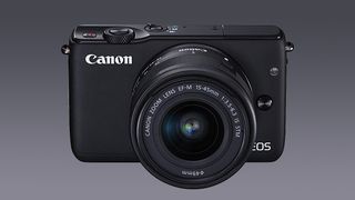 Canon EOS M10 against a grey background