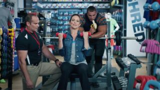 American Express ad where Tina Fey works out at the gym