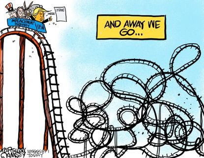 Political Cartoon U.S. Impeachment Rollercoaster Trump Pelosi Ukraine
