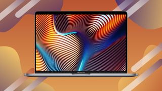 MacBook Pro on colorful orange background