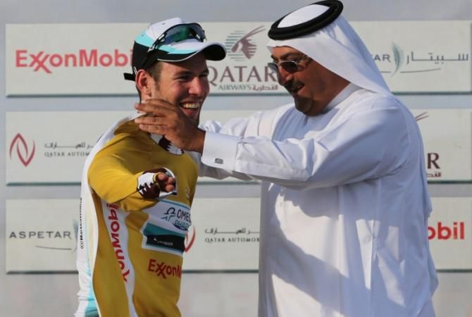 Mark Cavendish was all smiles as he pulled on another leader's jersey