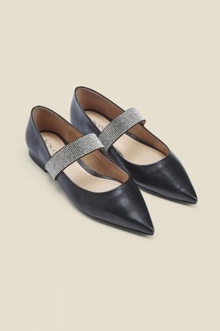 Sofia Black Leather Jewel Strap Shoe – was £79, now £39.50