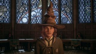 Hogwarts Legacy wearing sorting hat